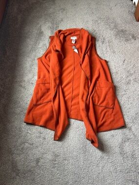 Le Moda Orange Fleece Open Front Vest Pockets SIZE OS NWT